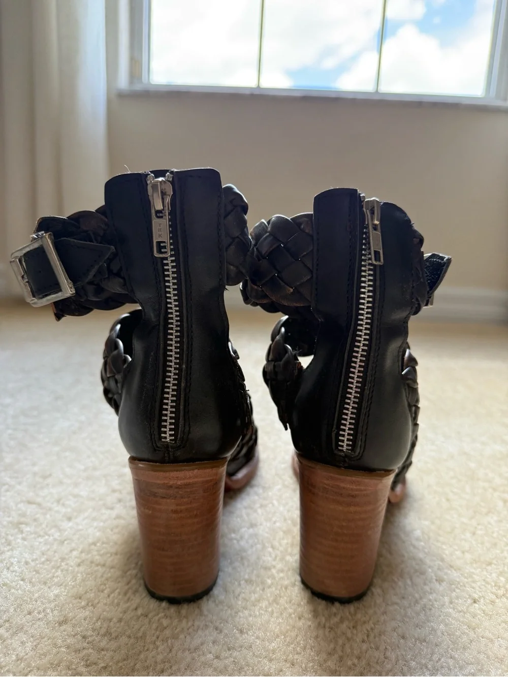 Freebird by Steven Dark Brown Bayou Braided Leather Ankle-Strap Booties
